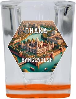 R and R Imports Dhaka Bangladesh Travel Destination Souvenir 2 Ounce Shot Glass Square Orange Base Single