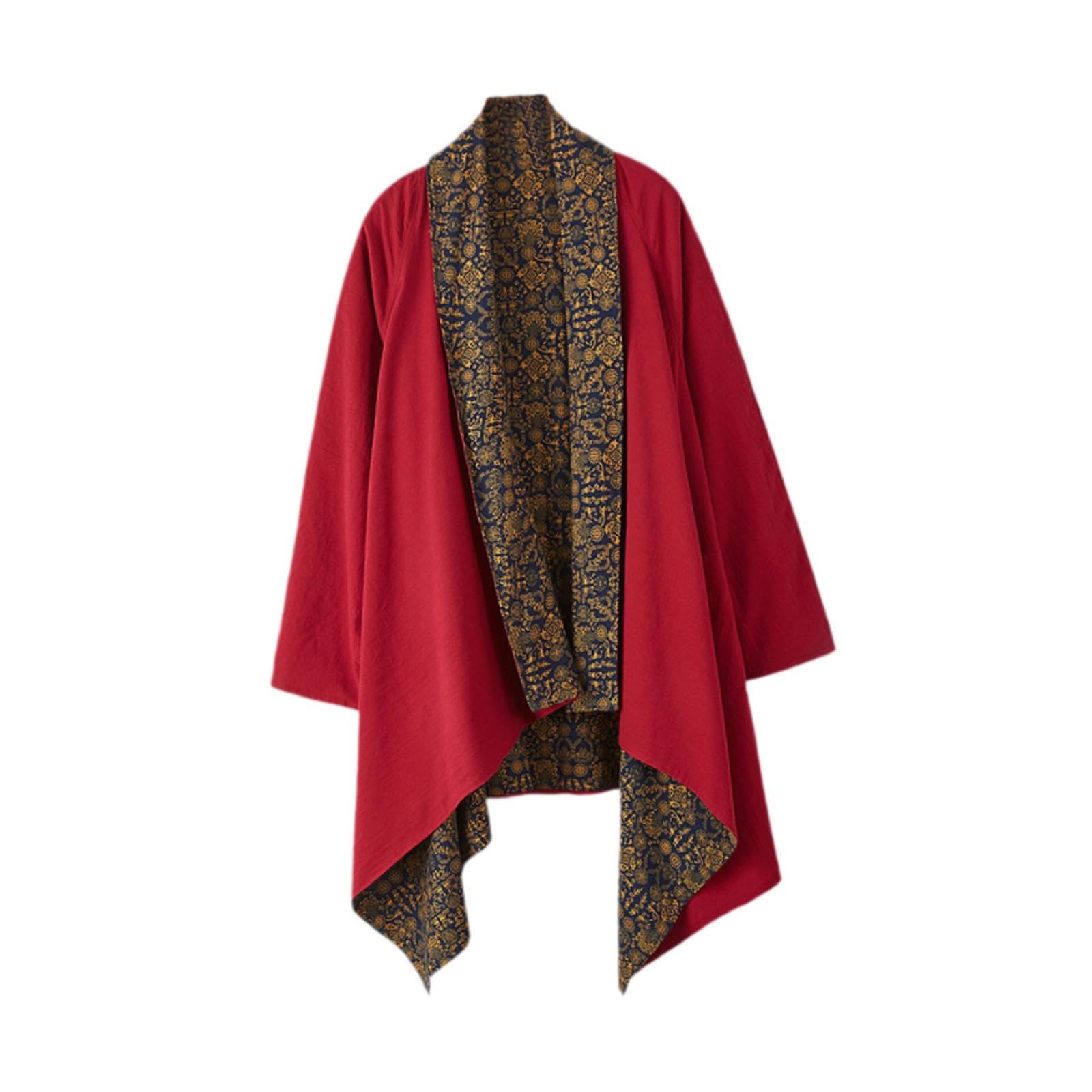 shopora Men'S Cardigan Reversible Ethnic Loose Coat Cotton Linen Drape Cape Overcoat Red | Mens Clothing | Coats & Jackets-picture-36