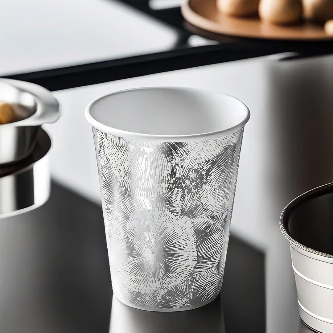Silver Floral Disposable Paper Cups - 9 oz. (Pack of 18) - Perfect for Coffee, Tea, Hot Chocolate & More - Image 3