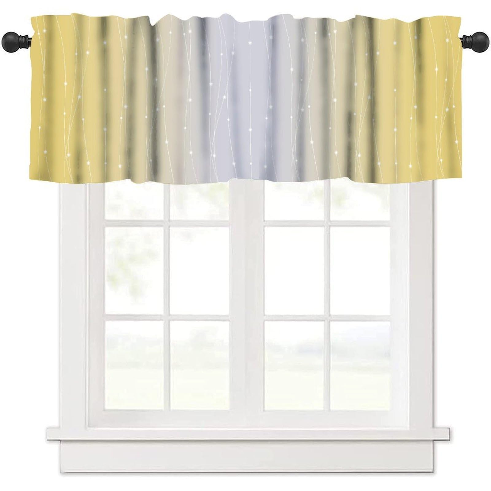moderw Yellow Grey Ombre Window Valance Curtains Yellow Greyish White Window Treatments Geometric Wavy Stripe Aesthetics Abstract Gradien Curtain Valance for Living Room Kitchen 54x18inch