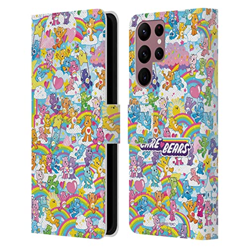 Carcasa Samsung Galaxy S22 Ultra Care Bears con diseño de arcoíris y soporte de cuero