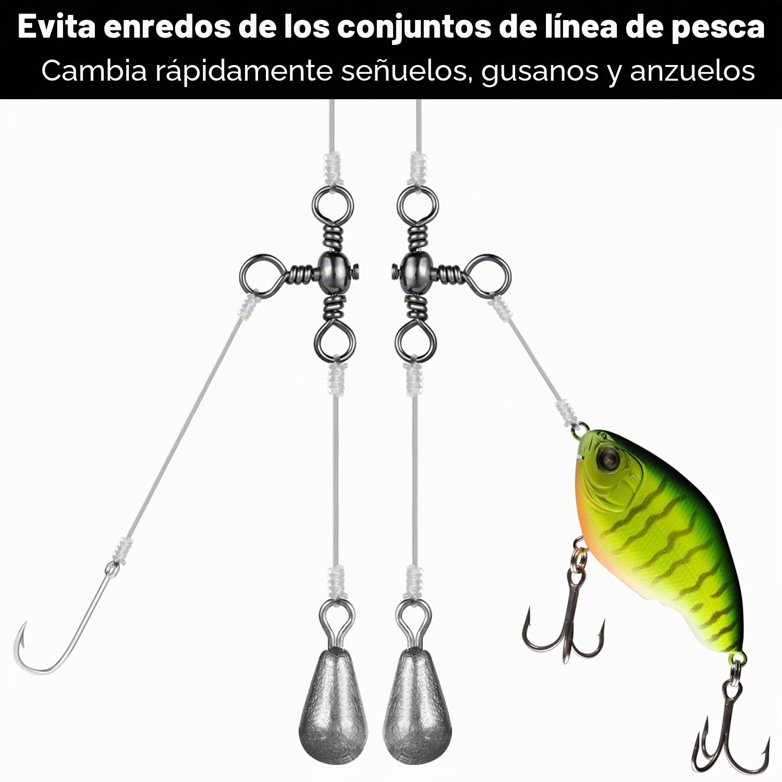 Aparejos de Pesca Giratorios de 3 Vías 6# 7# 8# 10# 12# Acero Inoxidable Agua Salada