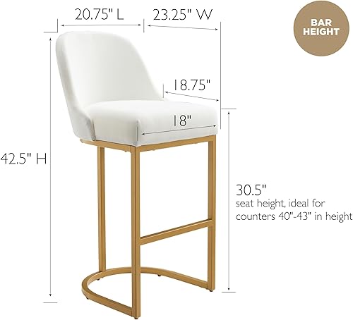 Miniatura 3 de Leick Home 214403 Barrelback Taburete de bar con base de metal, juego de 2, para encimeras de cocina elevadas, mesas altas y bares, asiento moderno