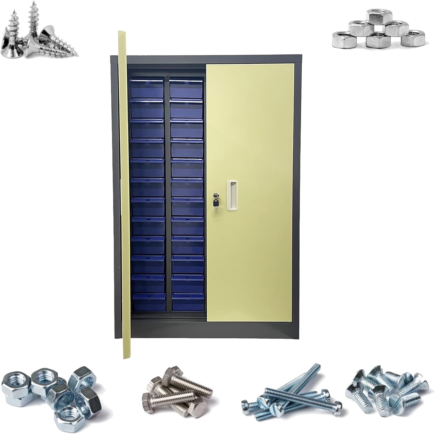 Hardware Organizer Storage Cabinet Parts Storage Box Tool Cabinet for Parts 48 Drawers with Doors Medium Drawer