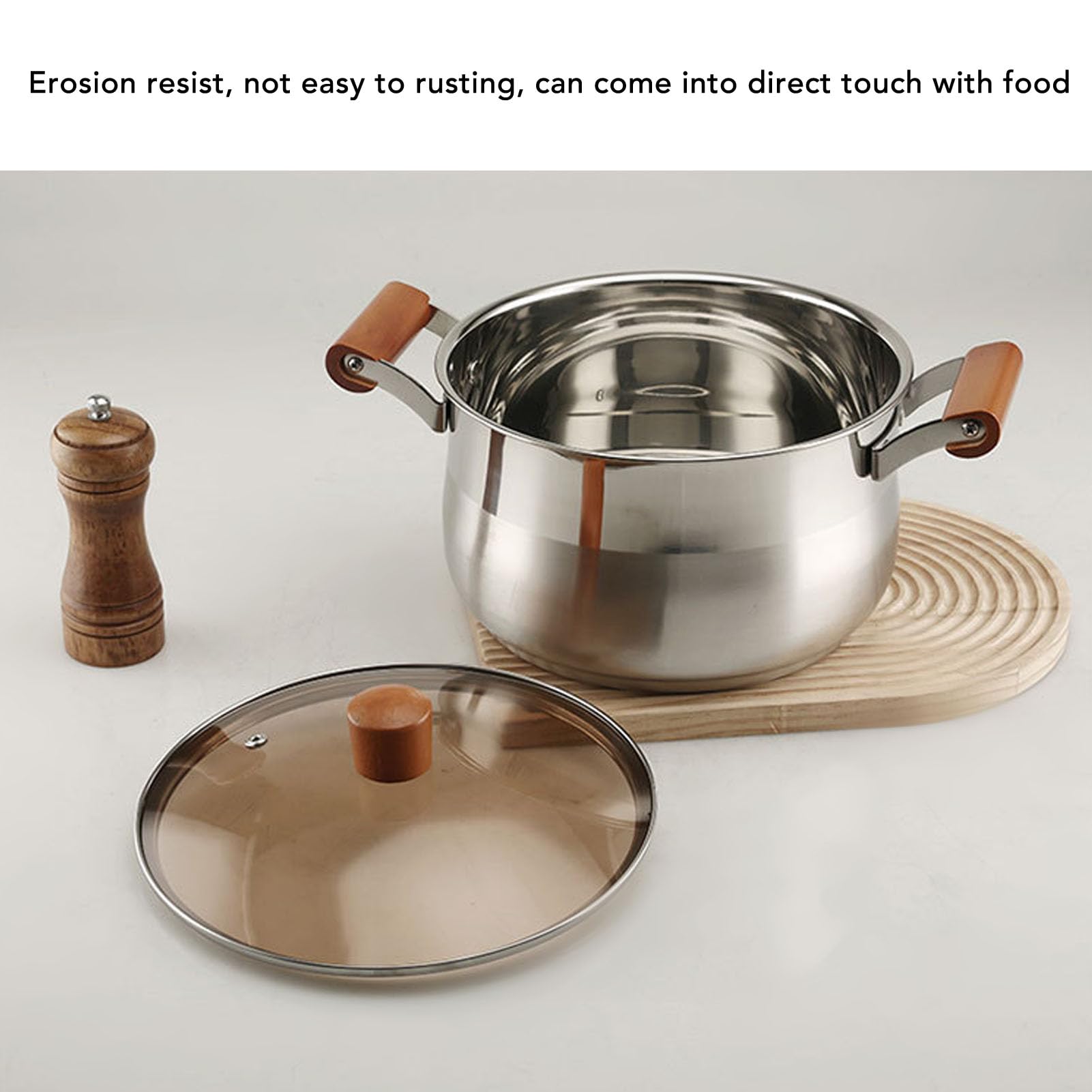 Juego de utensilios de cocina profesionales de acero inoxidable con mangos de madera, ollas y sartenes de cocina de 5 piezas para cocinar sopa hirviendo al vapor, utensilio
