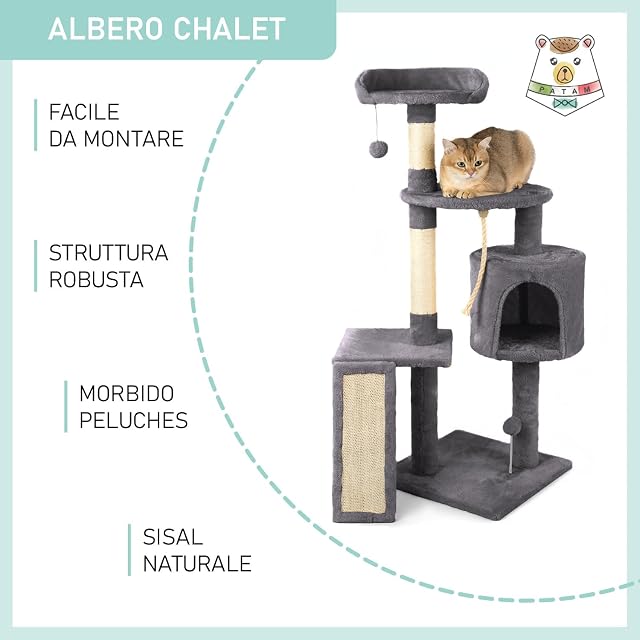 Foto 6 de 7 de PATAM Árbol rascador de sisal Natural con caseta para Gatos y Juegos incluidos, Base Reforzada, Correa…
