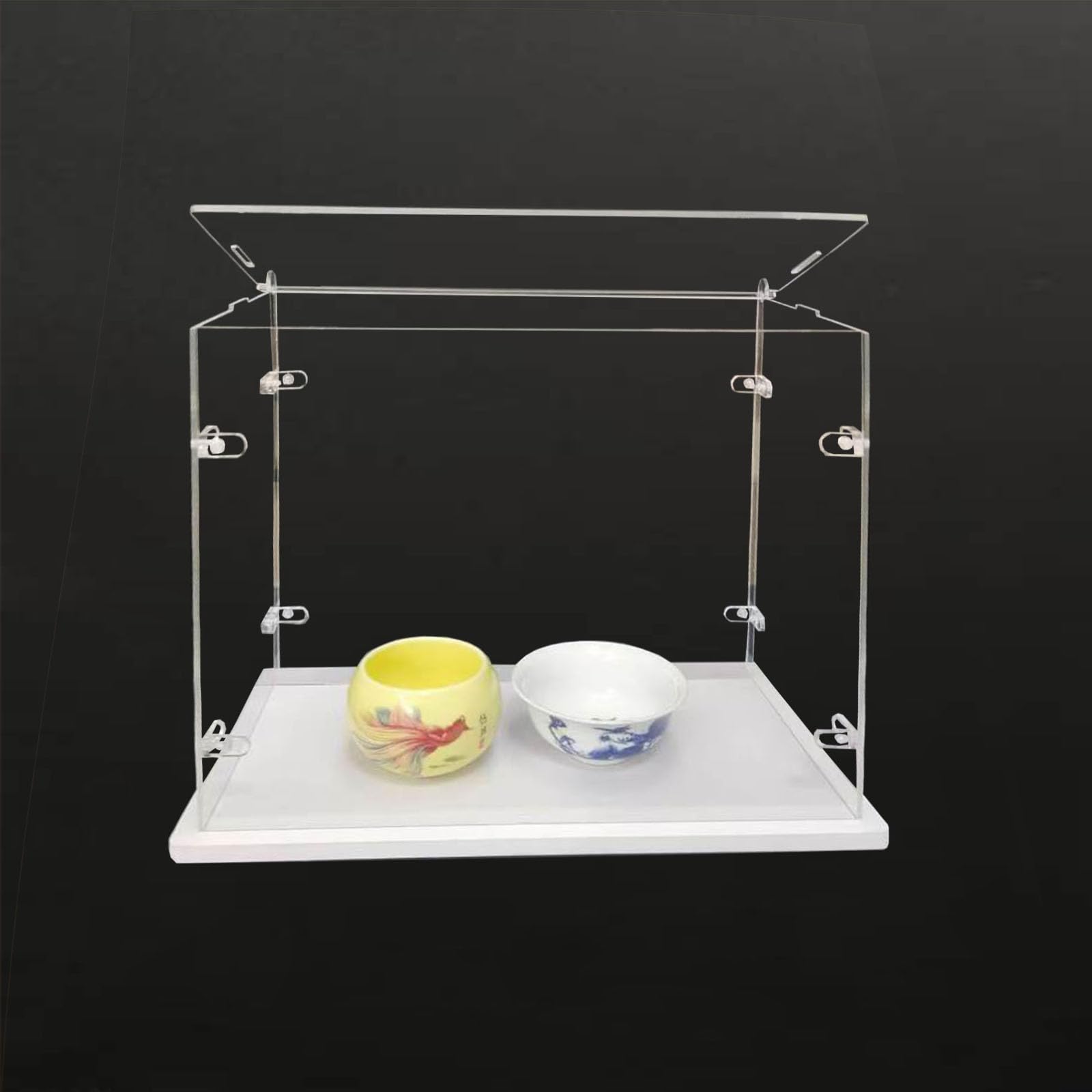 Componentes de Vitrina Acrílica Transparente Abiertos en la Parte Superior, Base Engrosada, Hebillas Sólidas en Forma de l (Blanco, 35x20x30cm/14x8x12in)