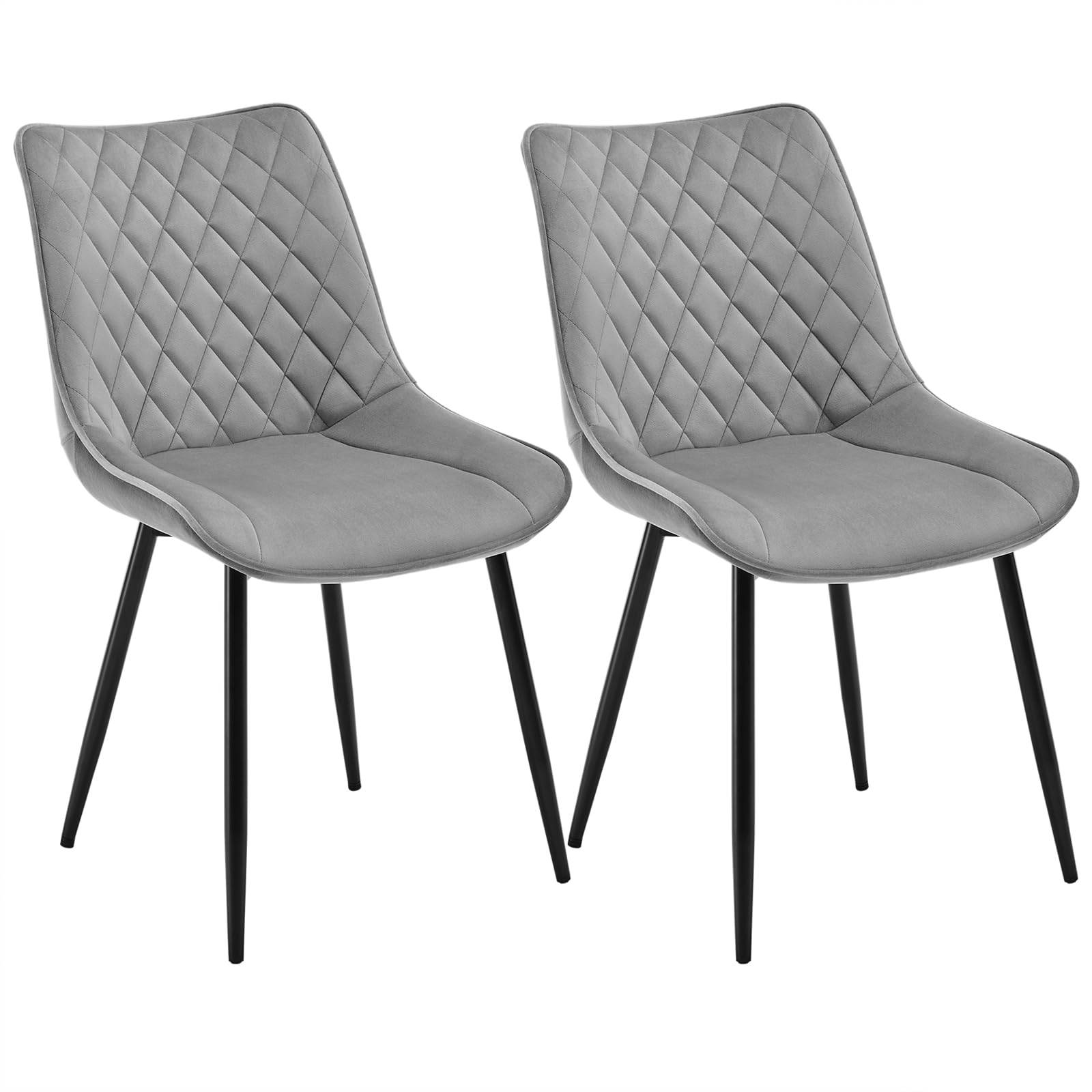 WOLTU Esszimmerstühle 2er Set, Küchenstühle, Wohnzimmerstühle, Polsterstühle mit Rückenlehne, für Esszimmer, Küche, Wohnzimmer, Büro, Sitzfläche aus Samt, Metallbeine, Hellgrau BH209hgr-2