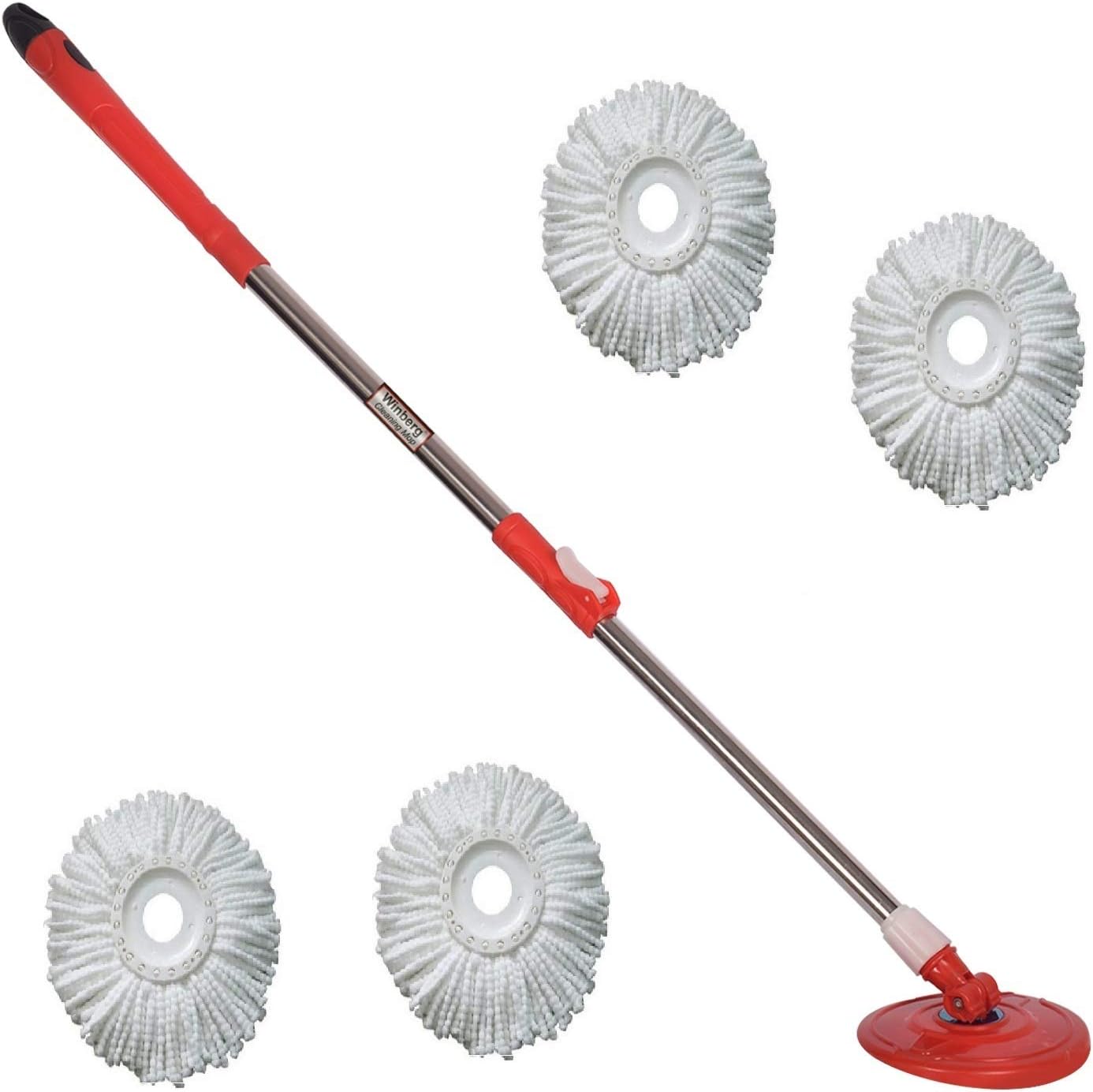 Winberg Plastic Bucket Mop with 4 Refill 360 Degree Spin Stainless Steel Rod Stick Rotating Pole