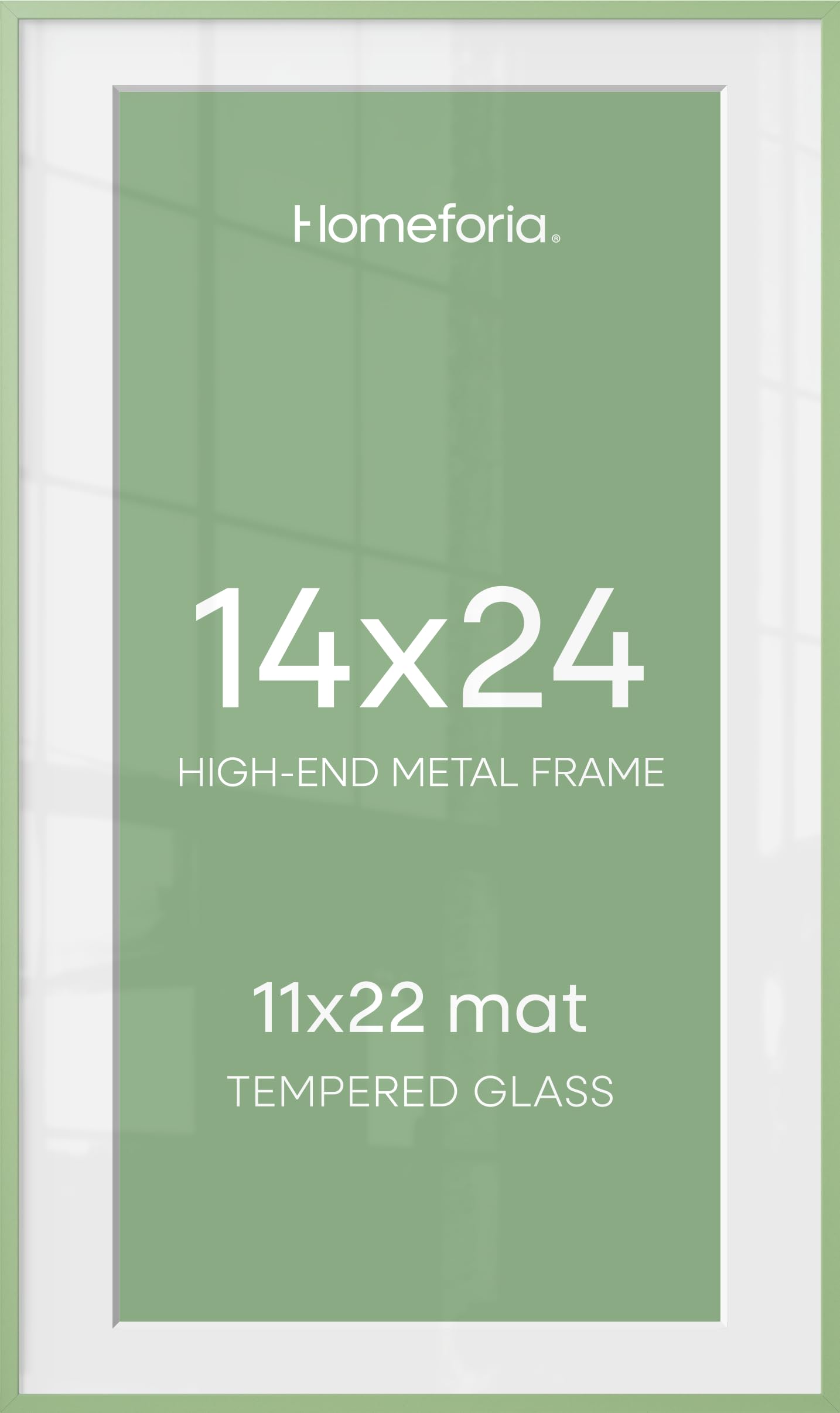 Homeforia 14x24 Green Picture Frame, High-End Metal, 11x22 Mat, Glass | High End Aluminum, Tempered Glass, Acid-Free 11x22 Removable Mat, 14x24 in Edge-to-Edge Display 24x14, Wall Kit, Set Of 1