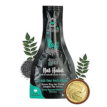 Nat Habit Curry Sesame FRESH Hair Mask (NutriMask) | Anti-Greying, Hair Smoothening | Dry, Frizzy Hair Treatment | Ayurvedic, Herbal | 15 Herbs Heat Soaked | Black Sesame, CurryLeaves, Castor, Coconut