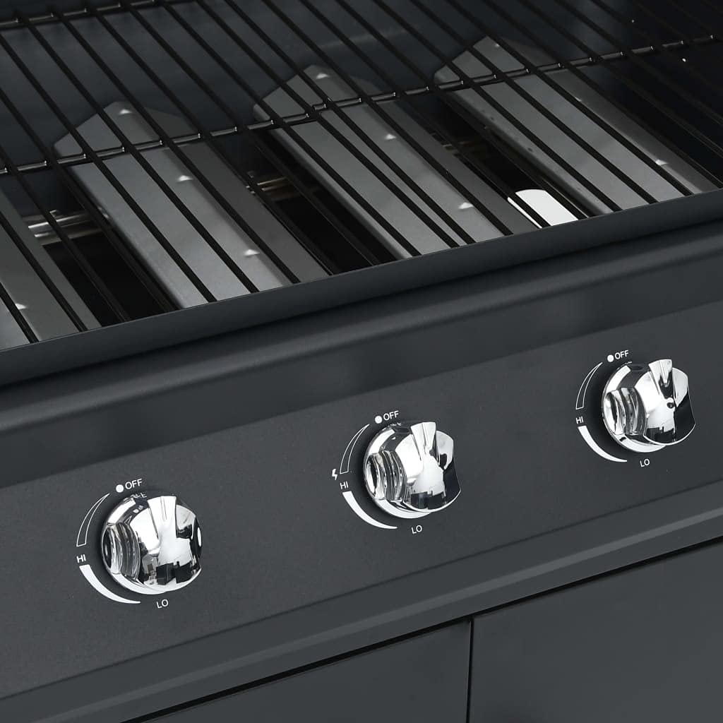 Grill gazowy 4 + 1 palnik z palnikiem bocznym i szafką dolną, grill stalowy, z osłoną chroniącą przed warunkami atmosferycznymi, czarny