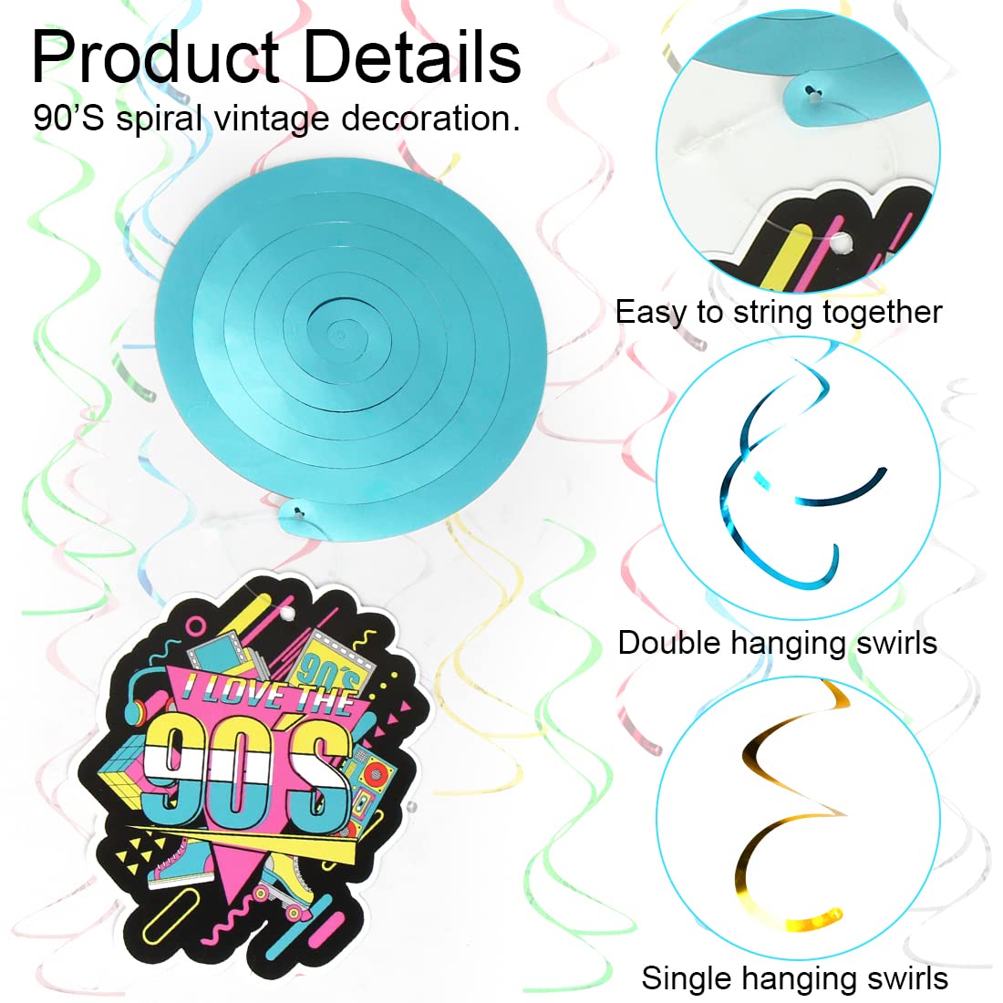 Decorazioni Anni '90 - 32 Pezzi Spirali Colorate | Feste Hip Hop, Discoteca - Foto 6