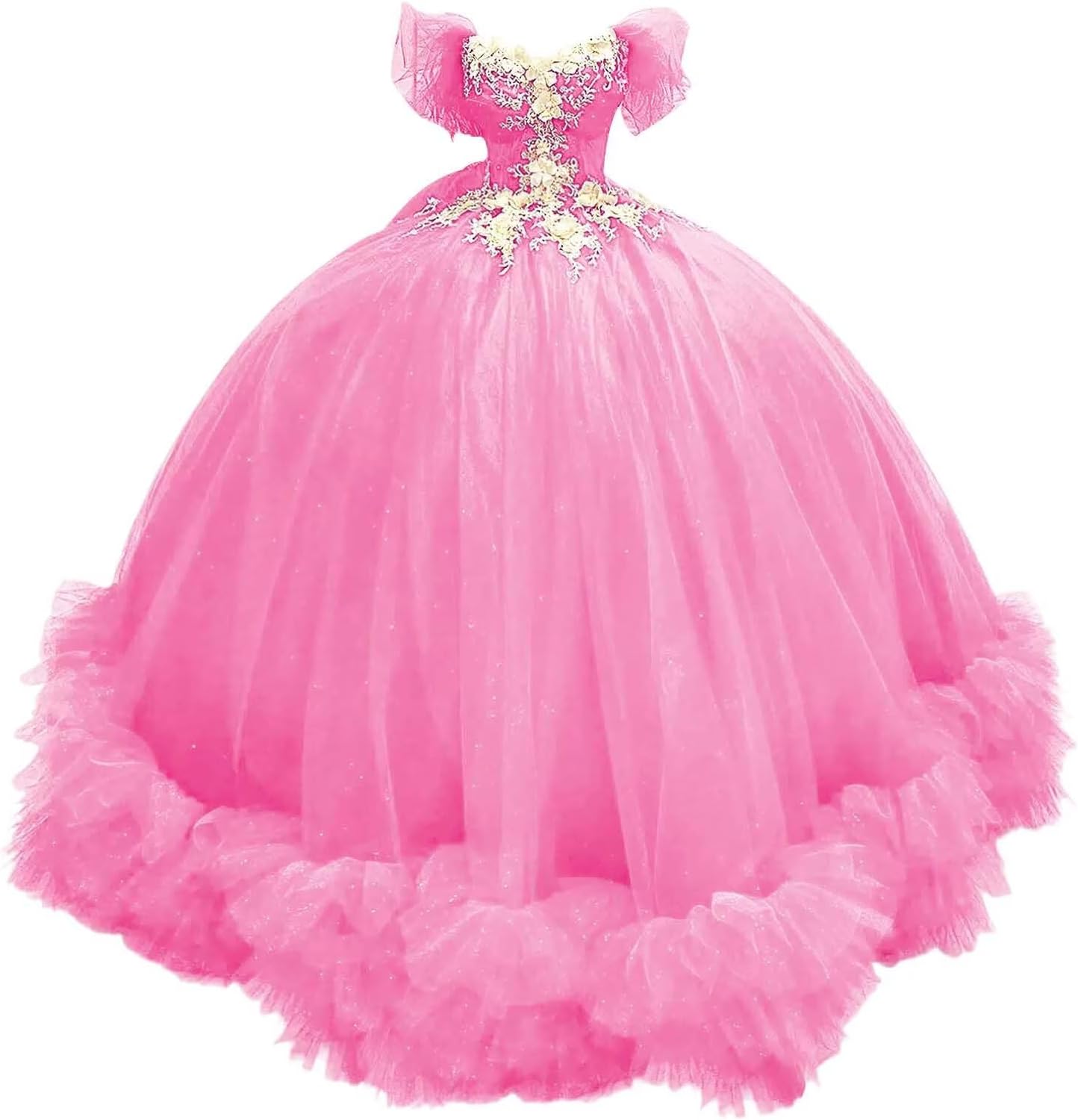XYAYE Off Shoulder Quinceanera Dresses Layered Tulle Sweet 15 16 Dresses Puffy Tiered Lace Ball Gown with Bow
