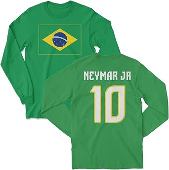 Brazil Pride Neymar Jr 10 Two-Sided Soccer Tribute Long Sleeve T-Shirt