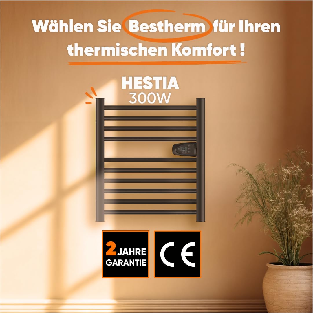 BESTHERM - Sèche-serviette électrique sans fluide 300W H.62xL54cm HESTIA noir