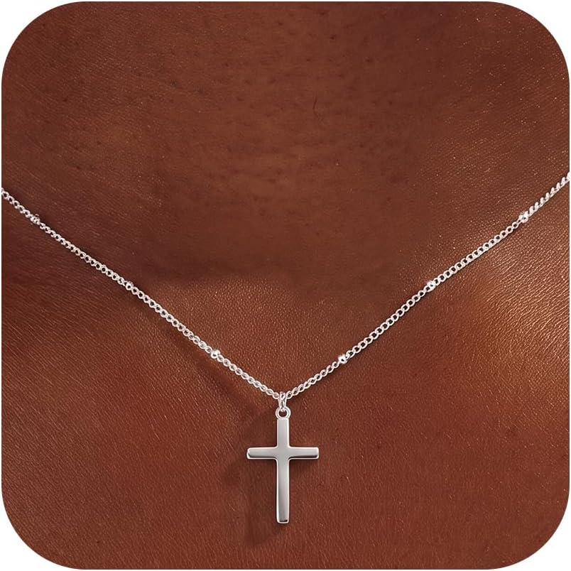 S925 Sterling Silver Cross Necklace for Women - Bead Chain Cross Pendant Necklaces for Women Trendy Jewelry Christian Baptism Religious Faith Jewelry Gifts 16/18/20/22 Inches