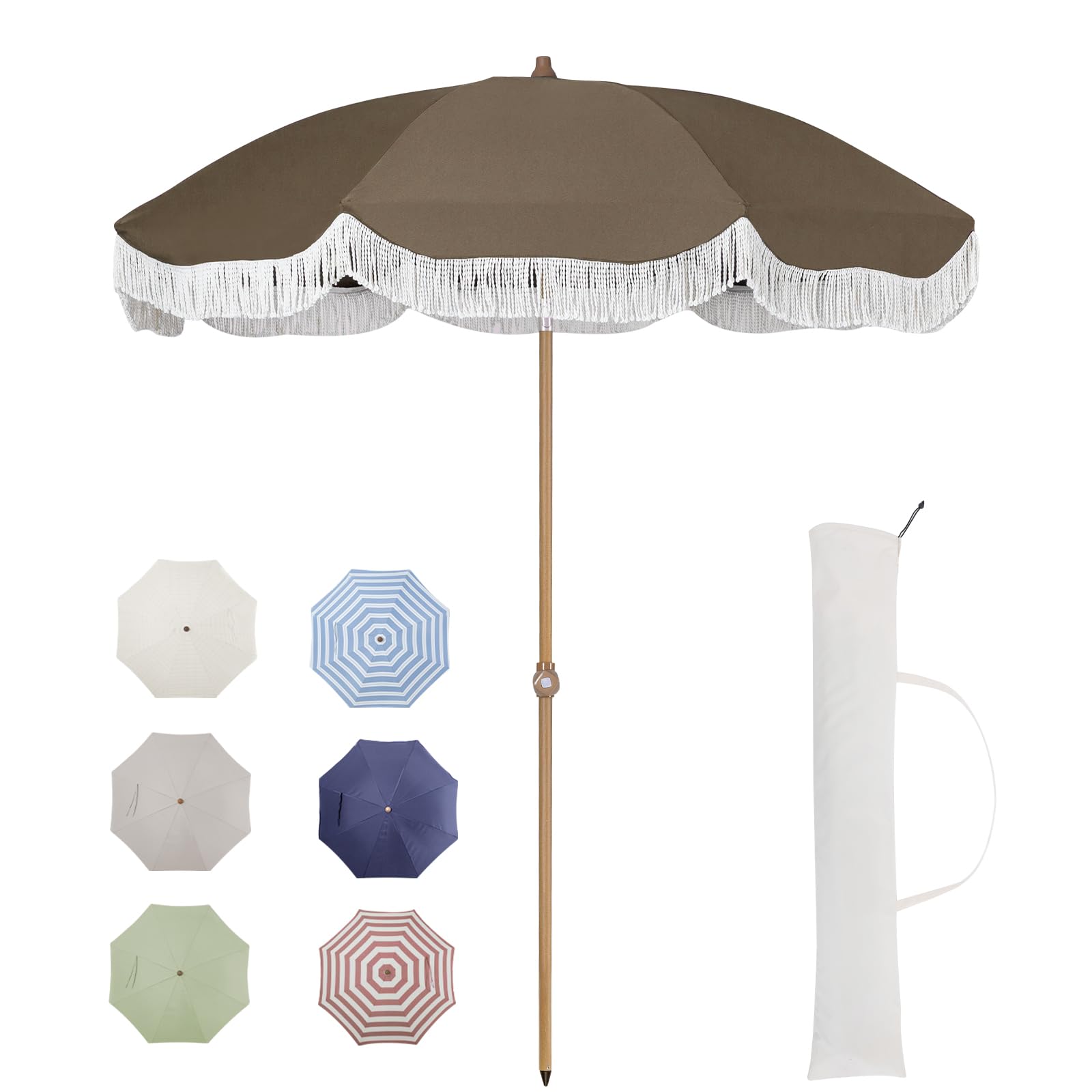 Tempera 7ft Outdoor Patio Umbrella with Carry Bag,Beach Umbrella with