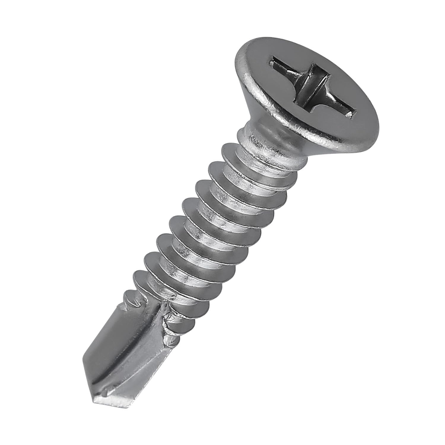 Photo 1 of #10 x 2-1/2" Phillips Flat Head Sheet Metal Screws, Stainless Steel 410 Self Drilling Screws for Metal, Countersunk Head, Phillips Drive, Self Tapping, 50 Pack