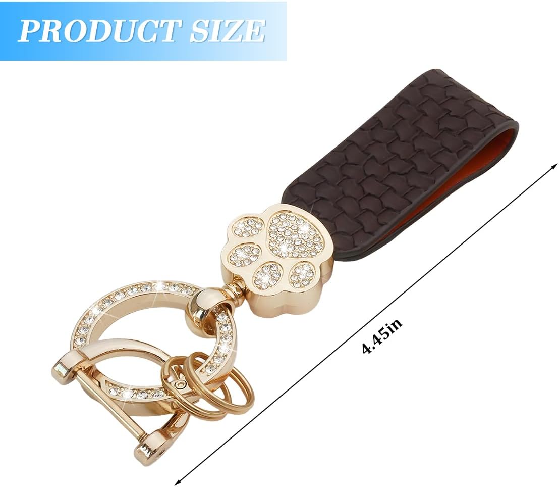 Bling Car Wristlet Keychain, Cute Cat Paw Crystal Vehicle Key Chain with D-Ring, Auto Decor Key Fob, Universal Fit (Coffee) image 2