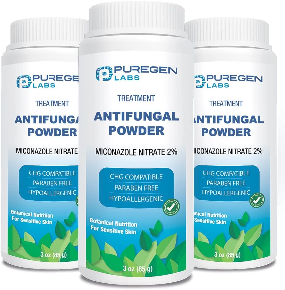 Puregen Labs Antifungal Powder with 2% Miconazole Nitrate for Common Fungal Infections Including Athlete’s Foot, Jock Itch and Ringworm, Talc Free, 3 oz (85g)