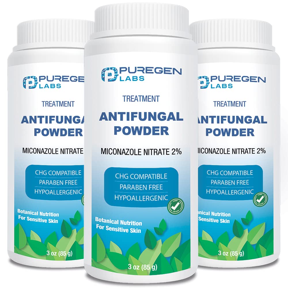 Puregen Labs Antifungal Powder with 2% Miconazole Nitrate for Common Fungal Infections Including Athlete’s Foot, Jock Itch and Ringworm, Talc Free, 3 oz (85g)