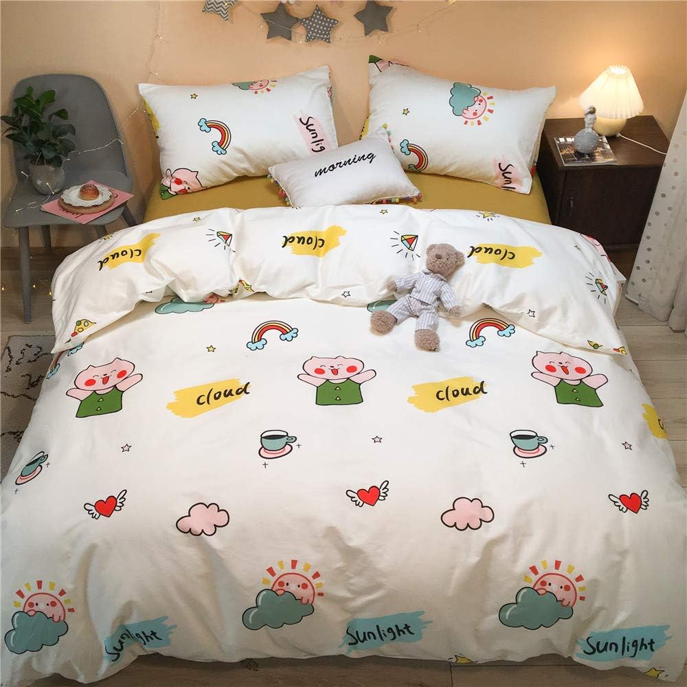 New Deal OTOB Kids Duvet Cover Set Queen Full Size 100% Cotton for Boys Girls Kawaii Bedding Sets with 2 Pillow Sham (Queen/Full, Happy Pig Rainbow)