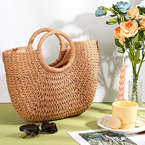 Image of Frienda Straw Tote Bag Summer Beach Bag Handmade Straw Rattan Woven Handbag for Women Travel