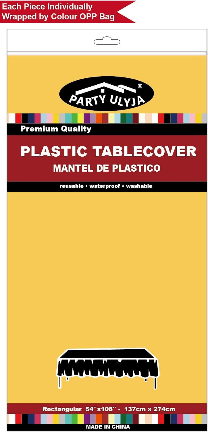Yellow Plastic Tablecloths 12 Pack Disposable Table Covers 54 x 108 Inches Shower Party Tablecovers PEVA Vinyl Table Cloths for Rectangle Tables up to 8 ft and Picnic BBQ Birthday Wedding Banquet