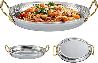 Generisch Paellapan, vispan van roestvrij staal, ongecoat, met twee handgrepen, kookgerei voor familie, huishouden, beginners, koken, eten, outdoor, grillen, restaurant