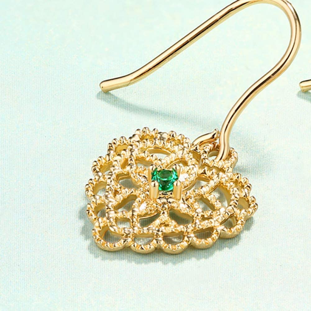WZGWDC Kolczyki do uszu dla kobiet, miedziane złocenie w stylu vintage Zaczep na ucho Hollow Green Crystal Ear Studs