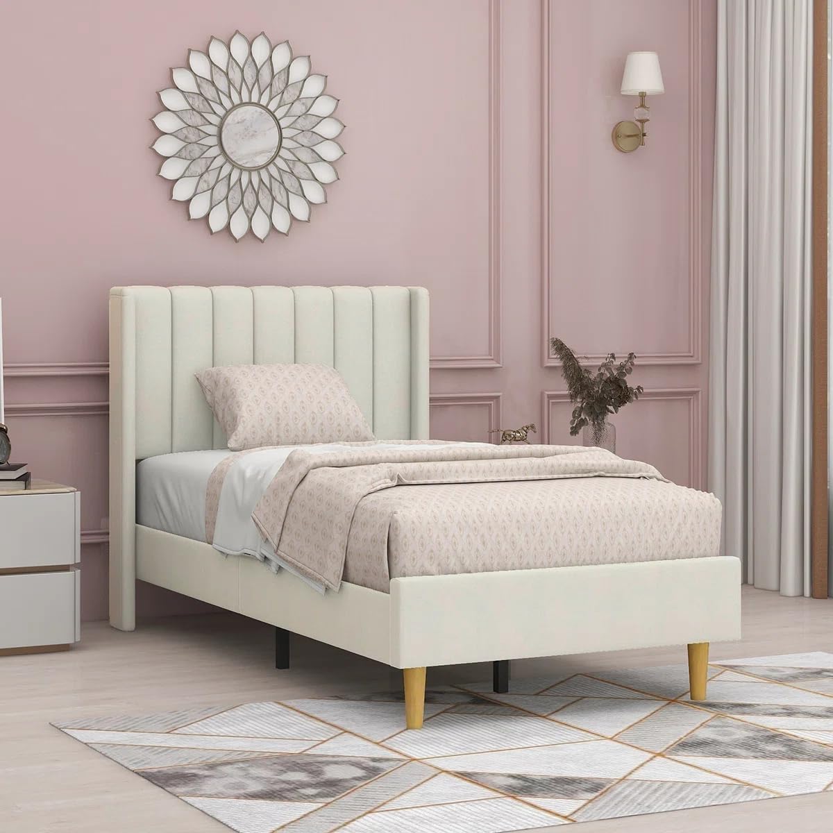 Engineeredwood-Modern Upholstered Single Size Bed for Bedroom - Upholestery Premium Fabric Cot for Home - 6 x 4 Ft Bed (Cream)-image-4