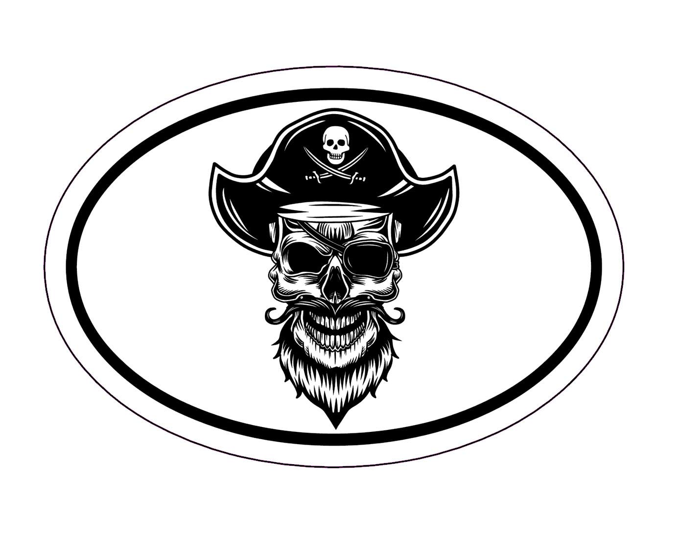 Calcomanía ovalada calavera capitán pirata WickedGoodz exterior