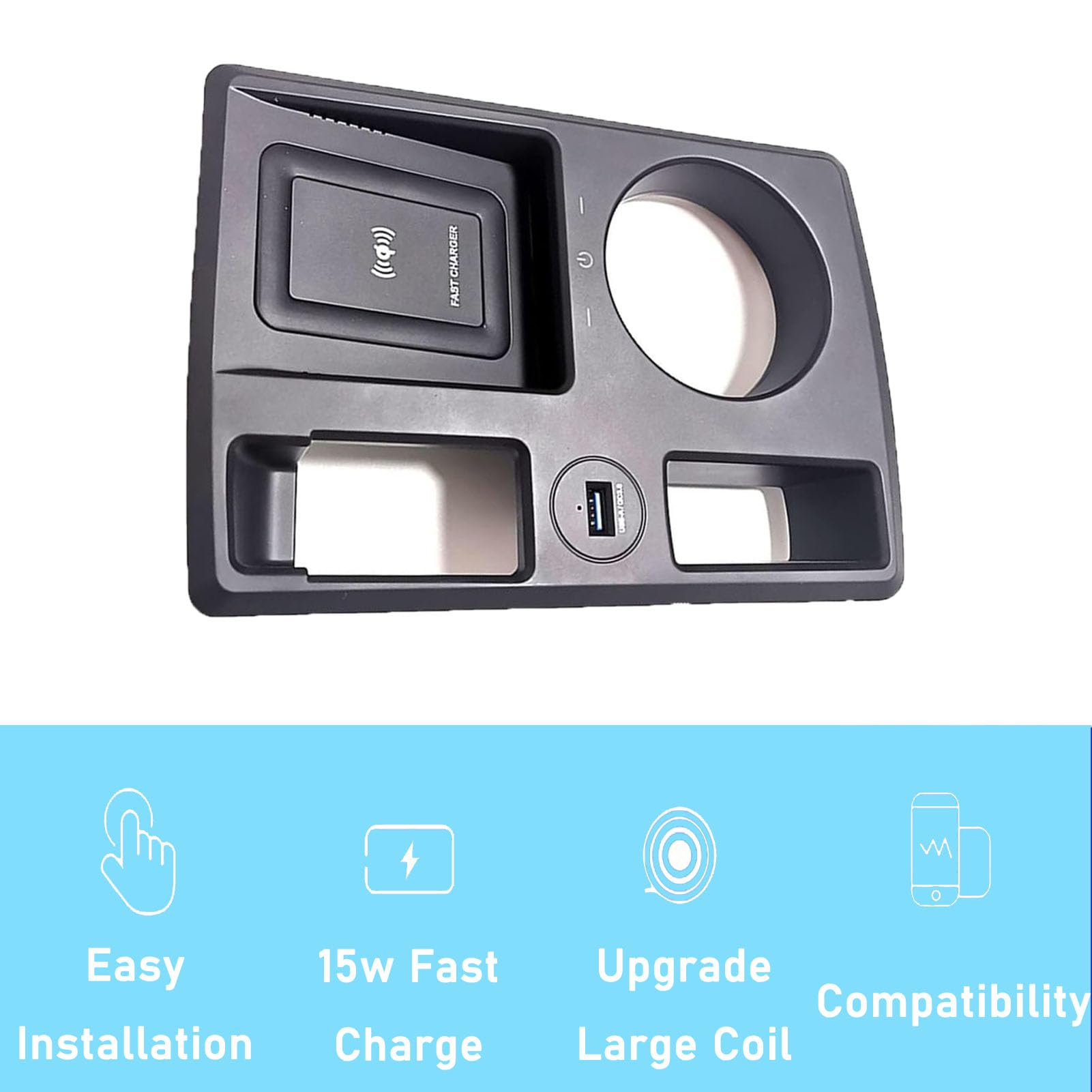 Caricabatterie Wireless per Auto per Q3 2019-2023 Q3 Sportback 2020-2023 Tutti i Modelli Accessorio con 15 W Wireless e USB Qc3.0 Ricarica Rapida Regalo per la Famiglia