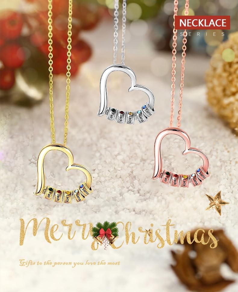 Personalized Women's Pendant Necklace 925 Sterling Silver with 1-5 Simulated Birthstone Names Customized Heart Shape Cubic Zirconia Necklace - Image 5