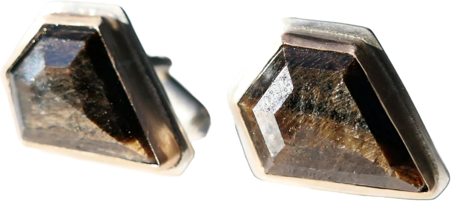 shield cut golden sheen sapphire cufflinks sterling silver and bronze, wedding cuff links, groom cufflinks, unique anniversary gift for men