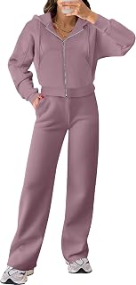 Women 2 Piece Outfits Sweatsuit Zip Up Crop Hoodies SweatPants Lounge Matching Sweat Set 2024 Winter Trendy Clothes