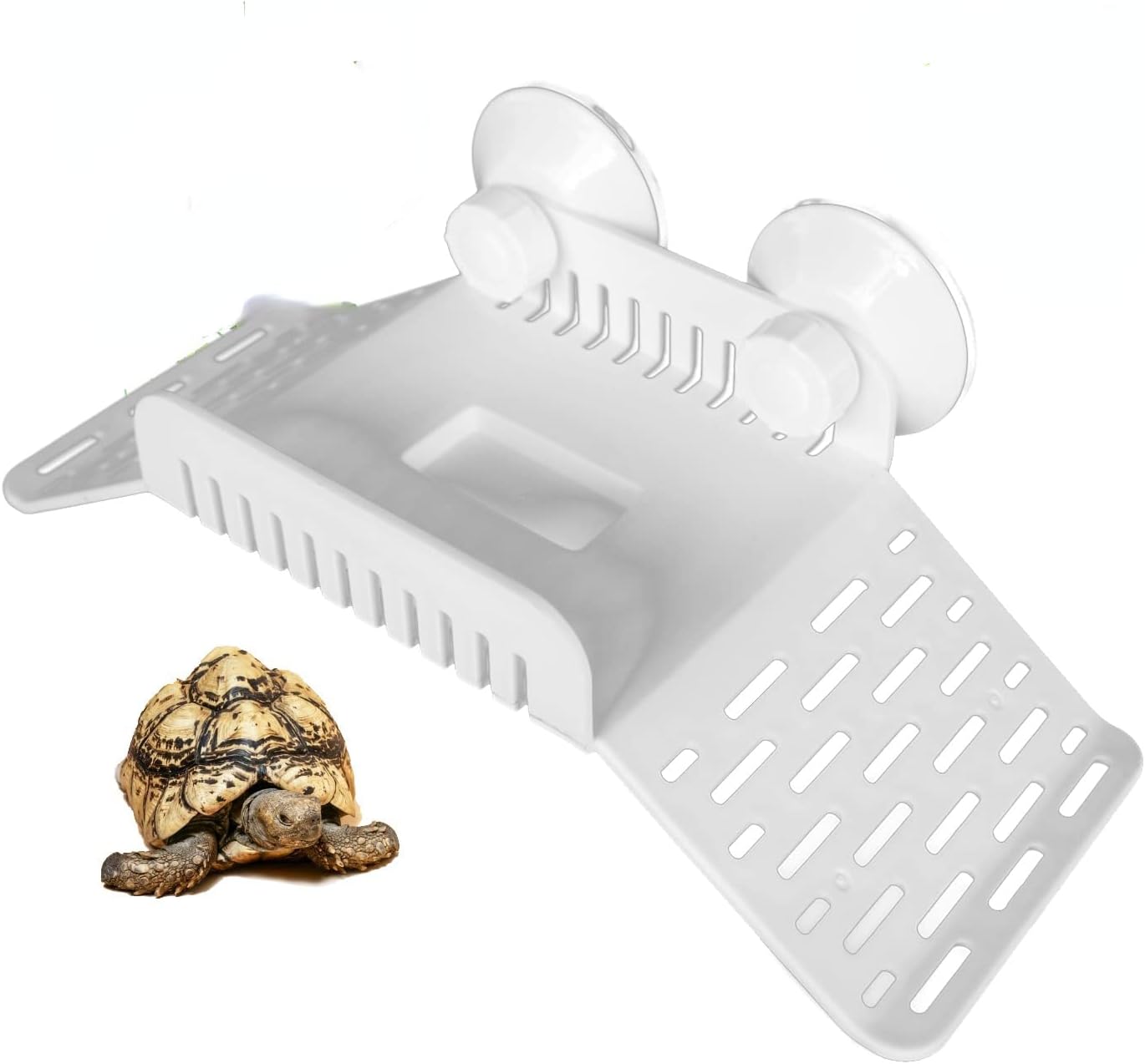 TERRIFI Turtle Basking Platform, Turtle Bank Floating Island with Green Lifelike Underwater Plastic Plant, Water Dish, Sucker Cap, Turtle Dock Turtle Tank Decorations Reptile Accessories, White
