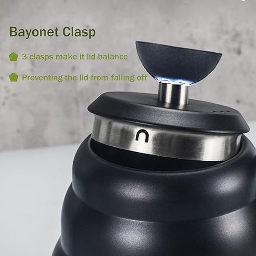 Miniatura 3 de Amountjade - Hervidor de café de cuello de cisne con termómetro de acero inoxidable para verter sobre tetera negra, cafetera de 40.6 fl oz, 40 onzas