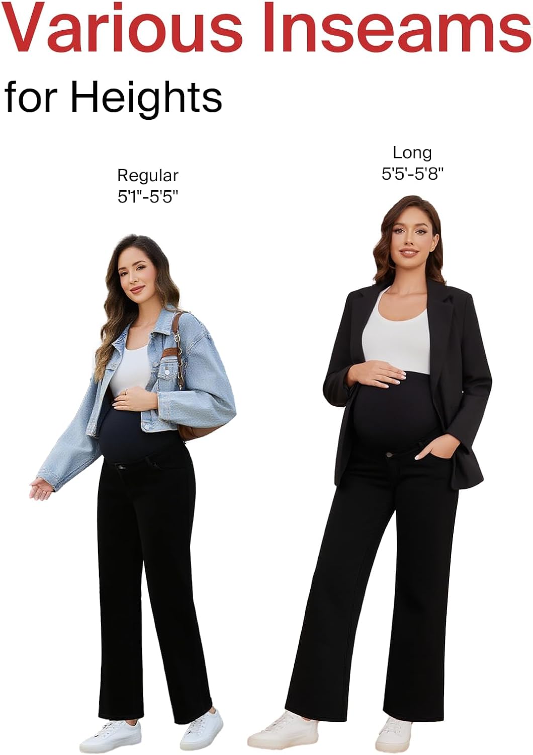 Ecavus Women's Maternity Jeans Over Belly Wide Leg Comfy Stretch Denim Pants with Pockets, XS-XXL - Image 5