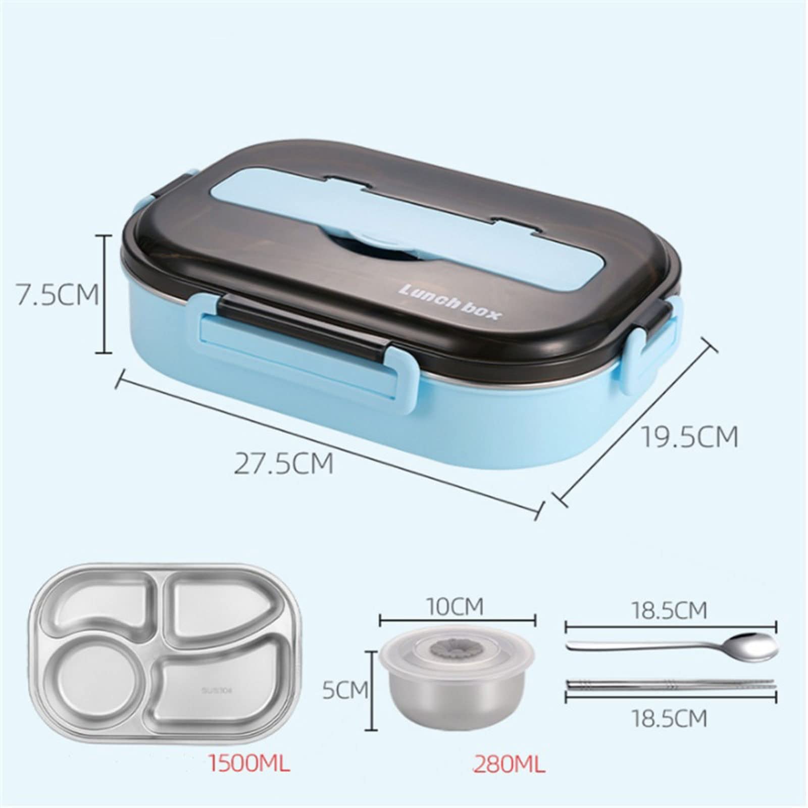 Fiambreras Bento de acero inoxidable 304, fiambrera portátil for picnic, apta for microondas, con compartimentos