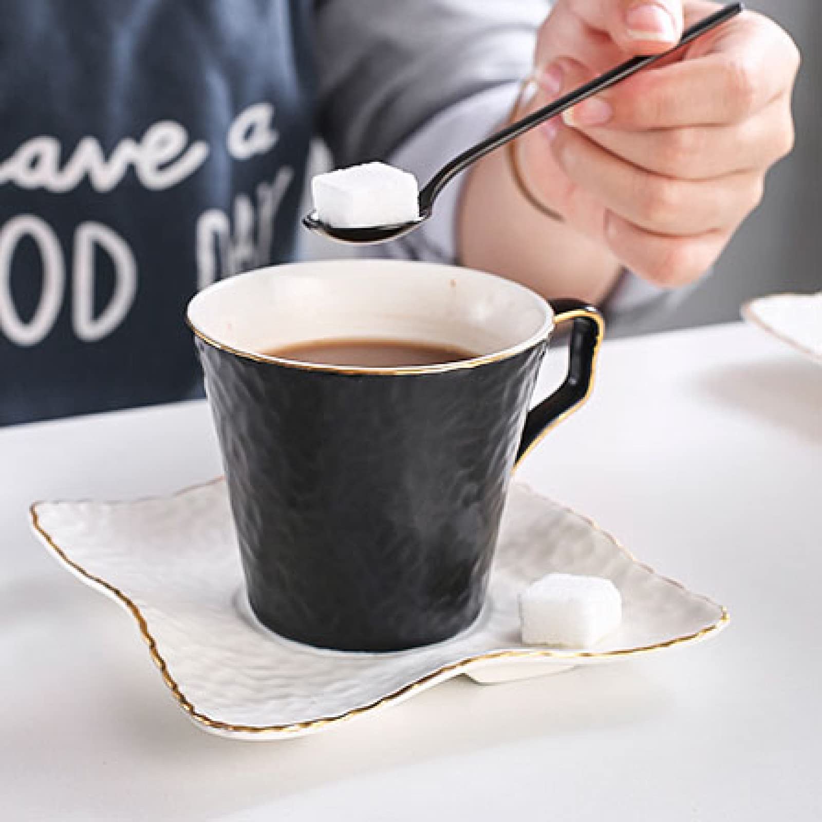 Set tazzine da caffè in porcellana, set tazza con piattinoSet regalo da tè e caffè in ceramica porcellana, tazze e for 4, set da tè con teiera nera, tazze da tè
