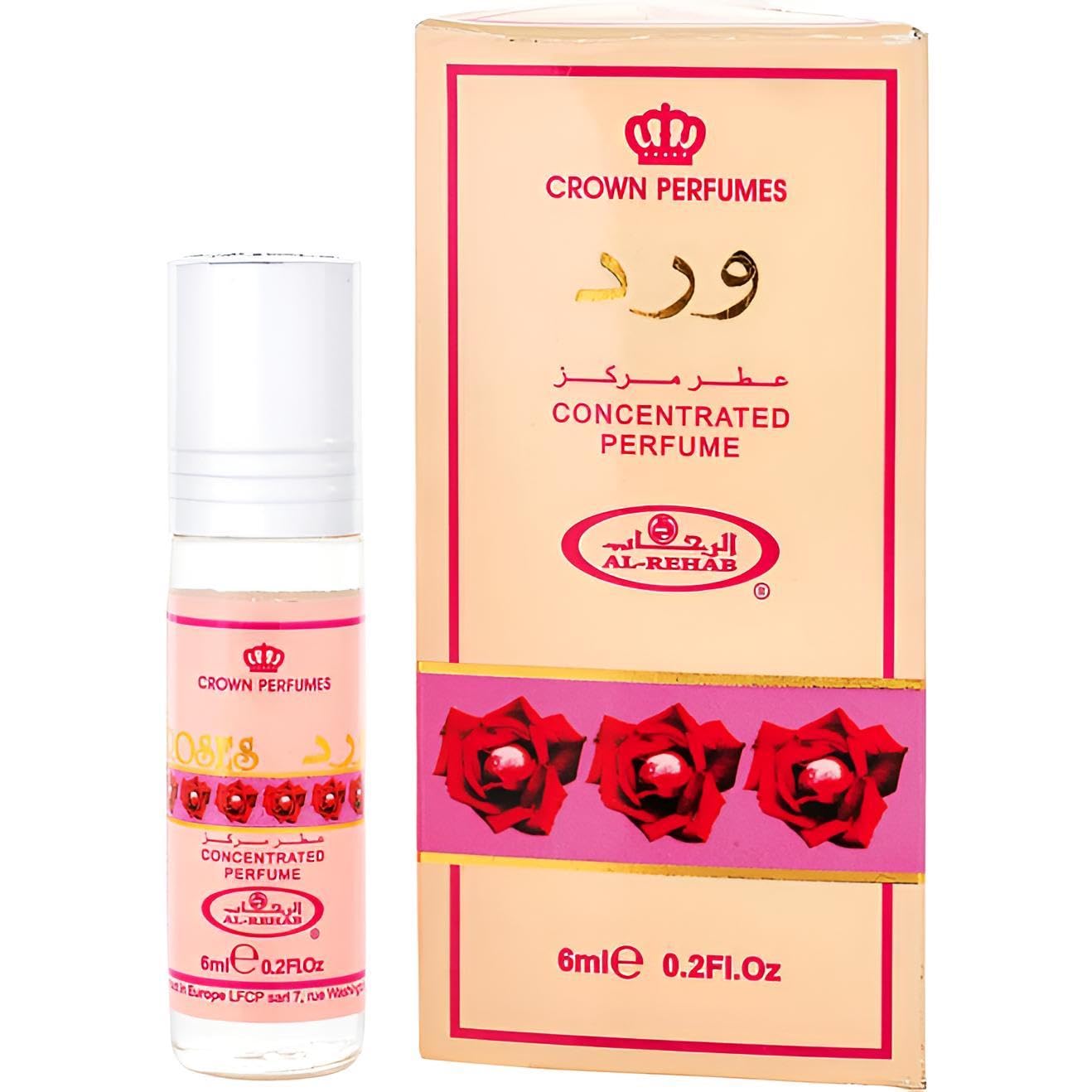 Huile Parfumée Al Rehab Marocain Rose – Pack De 6 Flacons 6ml, Senteur Sucrée Florale