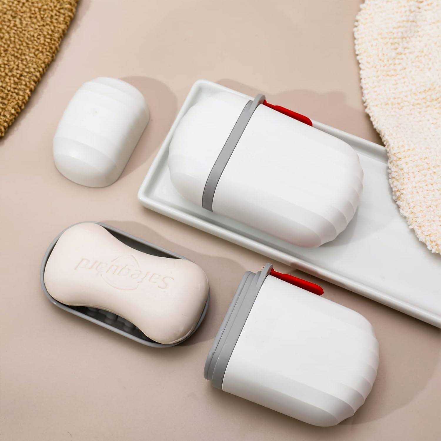 SIX SIGMA Plastic Waterproof Light Luxury Style Portable Lid Drain Soap Storage Container Soap Dish with Cover Soap Box Suitable for Outdoor Bathroom Hiking, Camping & Travel Use (White, Pack of 1) 3