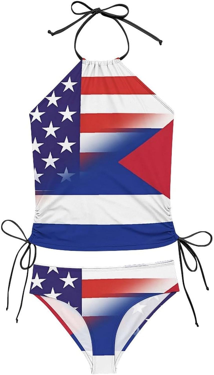 US Cuba Flag Novelty Women's Swimwear Set 2 Pcs Tankini String Swimsuits Bathing Suits