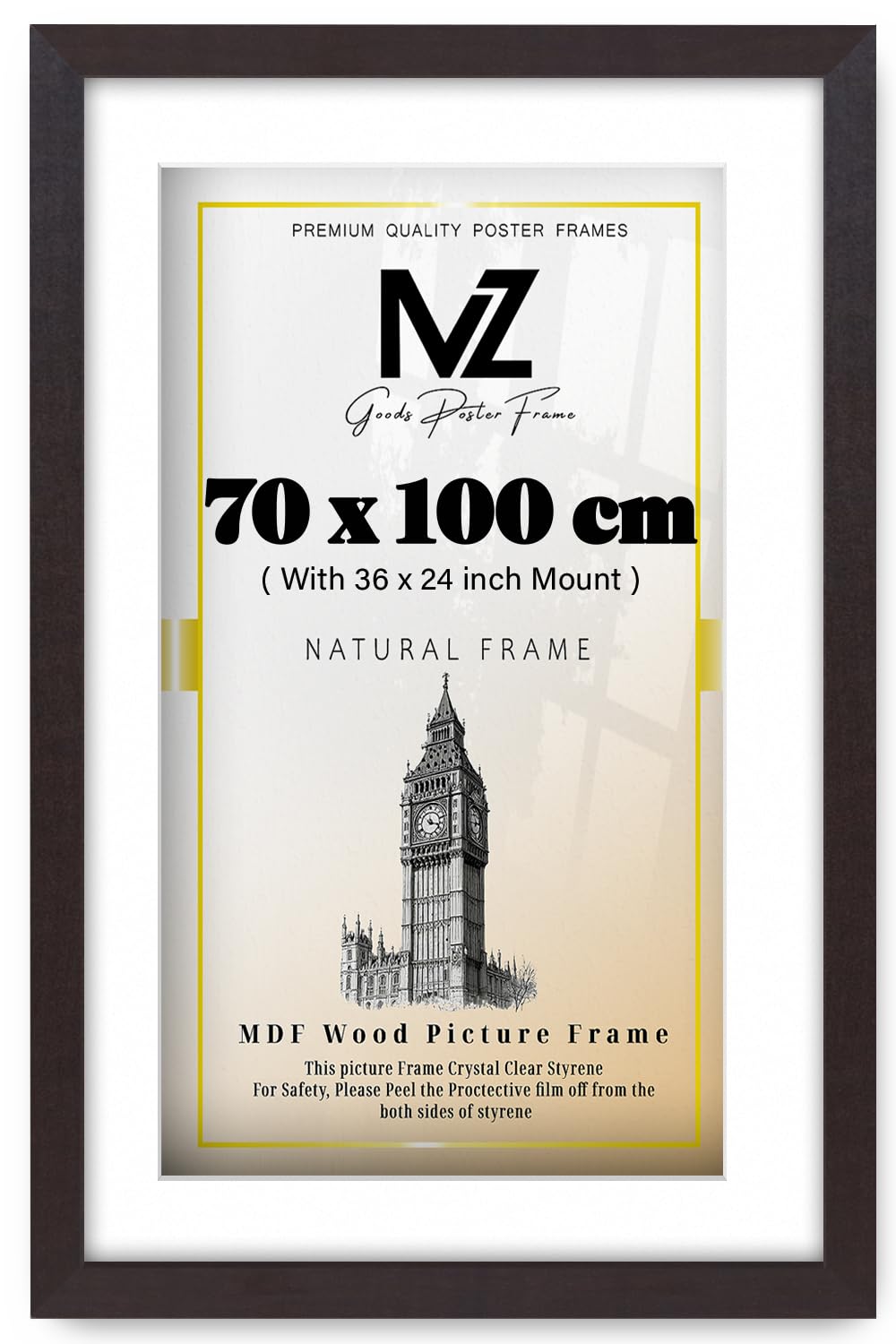 MZ GOODS | MDF Luxury Gallery Frame (91.44 x 60.96 cm) With 762 x 508 mm White Mount Engineered Wood | 24" x 36" Artwork, Poster, Certificate Frame [ Mahogany ]