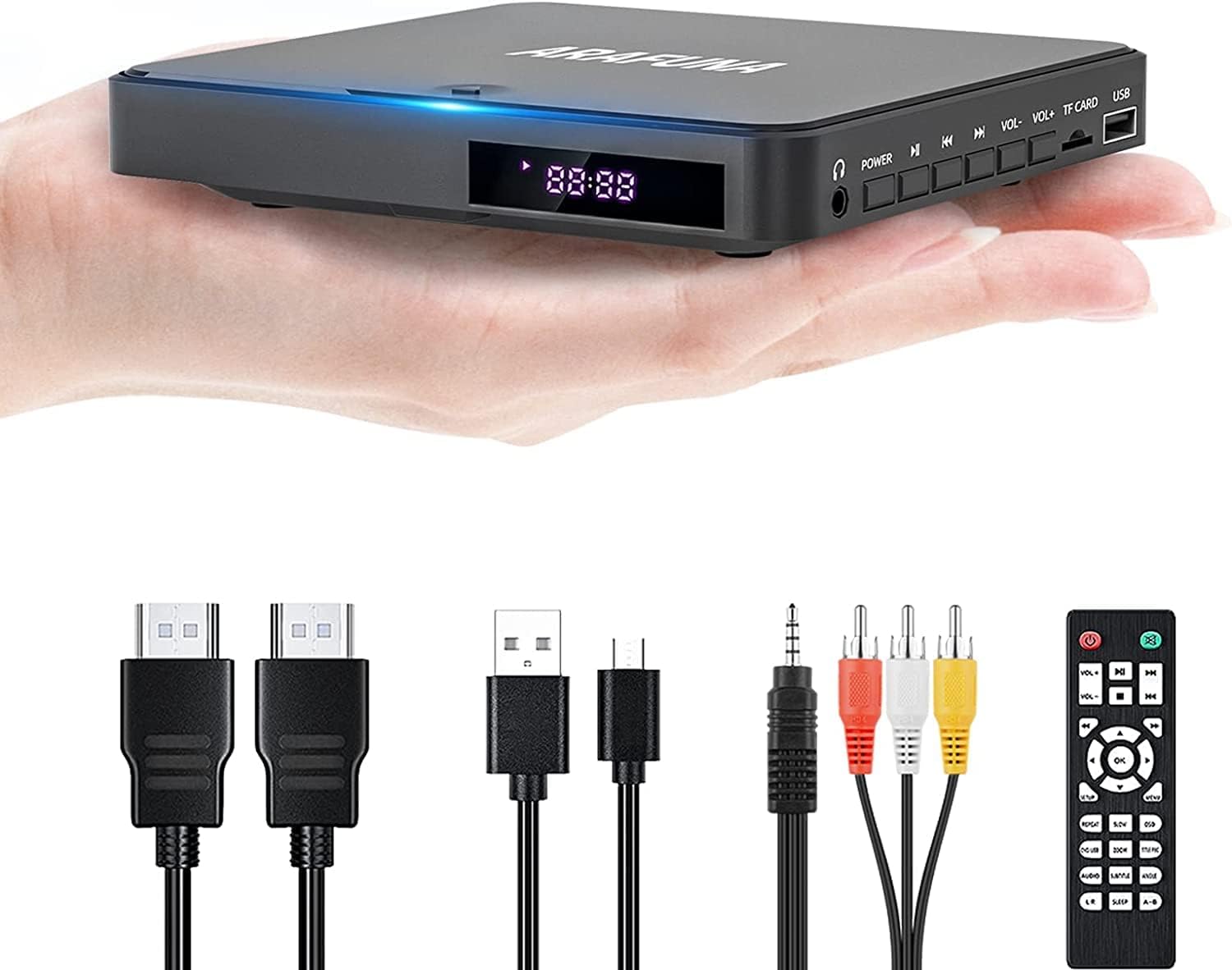 ARAFUNA Minidvdspeler, HDMIdvdspeler, klein, voor televisie met