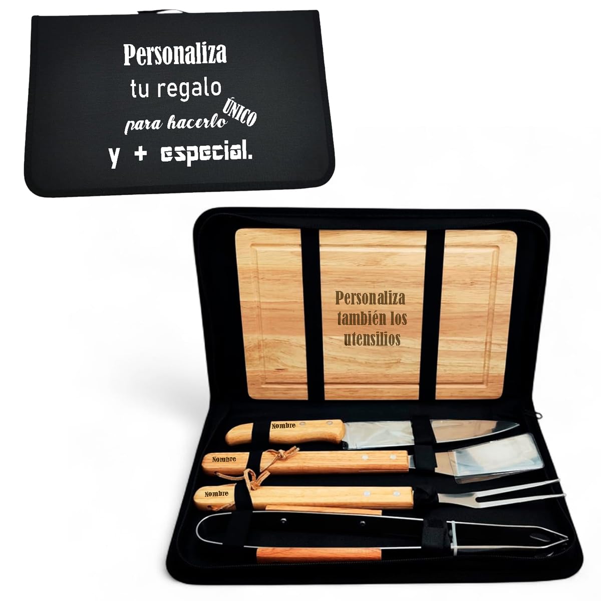 Set de Barbacoa Herramientas Personalizado. Regalo útil para día del Padre, Profesores, cumpleaños, Eventos Especiales... Personaliza con Nuestros diseños o el tuyo Propio. (Tu Propio diseño)