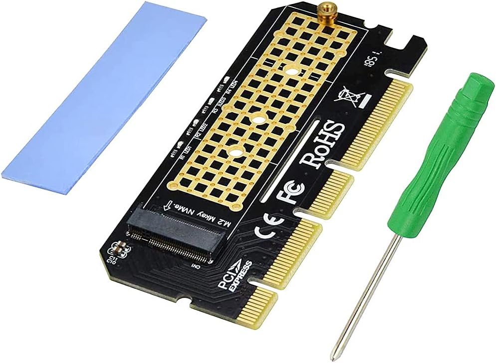 Verilux® NVME Adapter PCIe x16 with Gel Pad, M.2 NVME or AHCI SSD to PCIE 3.0 Adapter Card for Key M 2230, 2242, 2260, 2280 Size M.2 SSD, Support PCIe x4 x8 x16 Slot