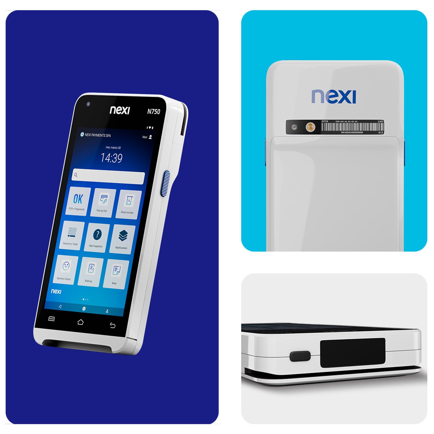 Nexi SmartPOS Mini con Cassa Fiscale integrata, Canone Zero, Pos Portatile Contactless e Lettore Elettronico per Pagamenti con Bancomat, Carta di Credito, Prepagata, Apple Pay e Google Pay